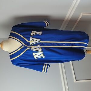 STEVE & BARRY'S NAVY Midshipman Short Sleeve Button‎ Up Baseball Jersey Shirt L